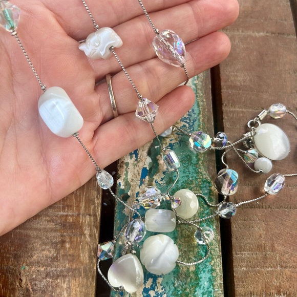 Dabby Reid Glass & Crystal White and Silver Women's Necklace - Picture 3 of 3